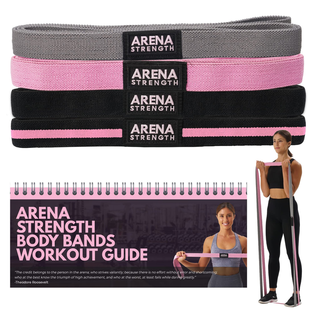 Arena Strength Long Fabric Full Body Resistance Bands Set of 4 and Pull Up Assistance Bands | Cloth Resistance Bands Loop with Fabric Exercise Resistance Bands Workout Guide